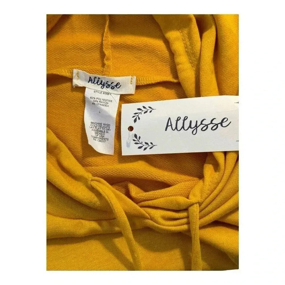 NEW Allysse Women’s Large Mustard Cropped‎ Hoodie Beaded Drawstrings Size Large - Picture 4 of 6